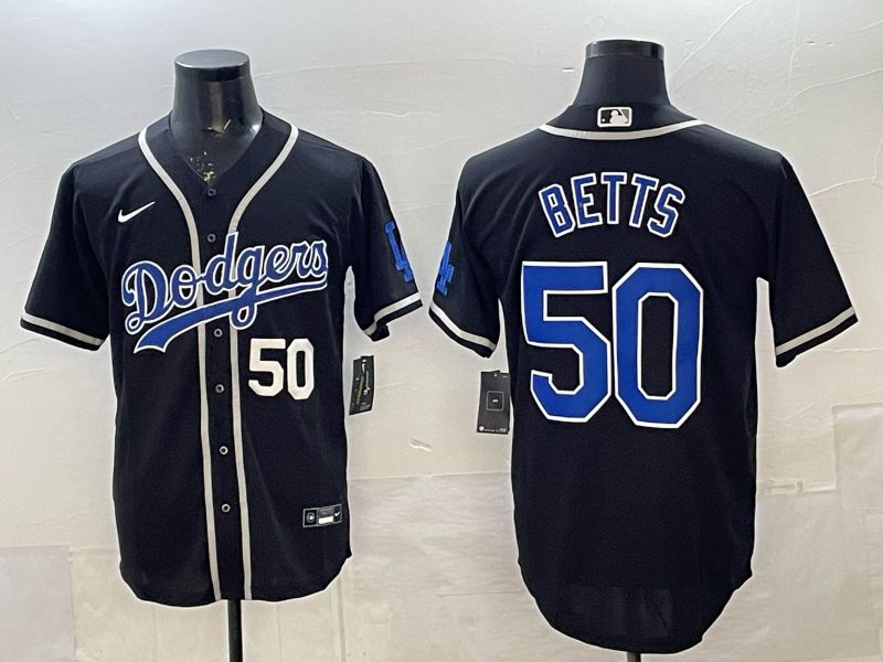 Men 2025 Nike Los Angeles Dodgers #50 Betts Black Game MLB Jersey 03